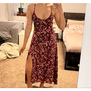 Women's Free People S Floral Midi Dress, Burgundy & Cream